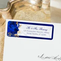 Royal Blue White Floral Wedding Return Address Label