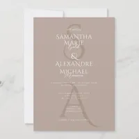 Taupe Script Divine Contemporary Monogram Wedding Invitation