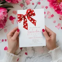 Red Bow White Hearts Galentines Party  Invitation