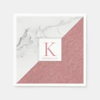 Elegant Marble Blush Pink Glitter Monogram Napkins