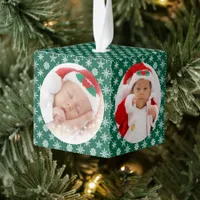 Custom Photos Santa Baby Snowflakes with Green Cube Ornament