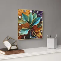 Colorful Leaves in Swirling Pattern Design Square Wall Clock