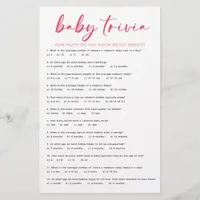 Tropical Flamingo Baby Shower Trivia Game Card