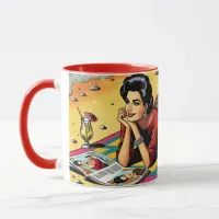 Retro Lady at Beach Daydreaming about Fashion Mug