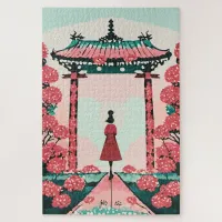 Japanese Shrine with Red and Pink Blossoms Jigsaw Puzzle