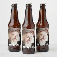 70th birthday photo hello 70 guys men beer bottle label