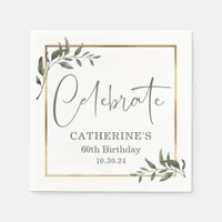 Elegant Greenery Gold Foil Celebrate Script Napkins