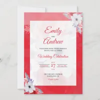 Red Poppy White Elegant Floral Watercolor Wedding Invitation