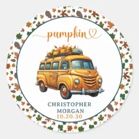 Rustic Orange Truck Little Pumpkin Baby Shower Classic Round Sticker