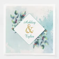 Watercolor Eucalyptus Botanical Wedding   Paper Dinner Napkins