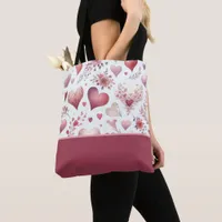 Valentine's Day Pink and Red Hearts, Color Block Tote Bag