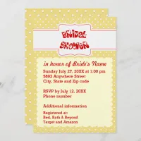 Yellow & White Polka Dots Heart Text Bridal Shower Invitation