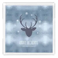 Deer Antlers Silhouette & Snowflakes Blue ID861 Acrylic Tray
