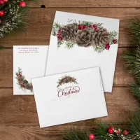 Christmas Botanical Pine Cones Berries Watercolor Envelope