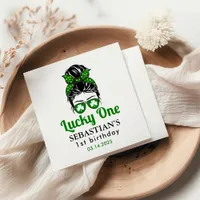  Messy Bun Lucky One 1st Birthday Girl  Napkins