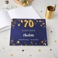 70th Birthday navy blue gold stars Guest Book