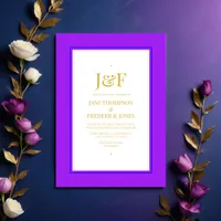 Trendy Blue, Purple, Gold, and Black Wedding Invitation