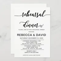 White and Black Elegant Script Rehearsal Dinner Invitation