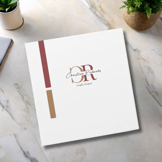 Simple Modern Burgundy Gold Monogram 3 Ring Binder