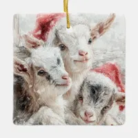 Snow Babies Christmas Goats 5 - YOUR PHOTO Ceramic Ornament
