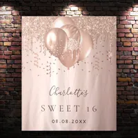 Sweet 16 rose gold balloons name tapestry