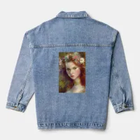 Dreamy kitschy Maiden with Flower Wreath AI Art Denim Jacket