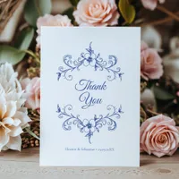 Elegant Vintage Romance Dusty Blue Floral Wedding Thank You Card