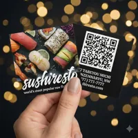 Elegant Photo Asian Restaurant QR Code Square Business Card