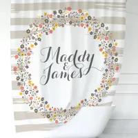 Personalized Mocha and Tan Floral Wreath Shower Curtain