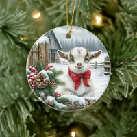 Baby Goat Festive Rustic Farm Christmas Ceramic Ornament