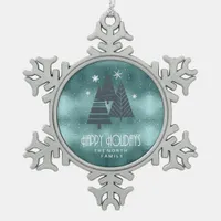 Christmas Trees and Snowflakes Teal ID863 Snowflake Pewter Christmas Ornament