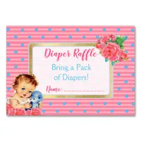 Diaper Raffle for Baby Vintage Girl and Roses Card