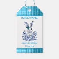 Blue Floral Rabbit 1st Birthday Party Gift Tag