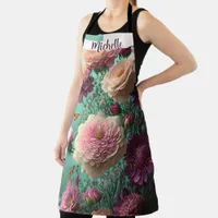 Vintage peonies in pink and burgundy, custom  apron