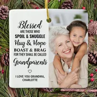 Blessed Grandparents Modern Personalized 2 Photo C Ceramic Ornament