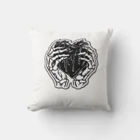 Skeleton Heart Hands Funny Playful Mood Throw Pillow