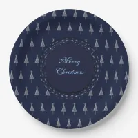 Elegant Blue Christmas Trees and Stars Paper Plates