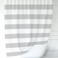 Modern Gray and White Wide Stripes Shower Curtain