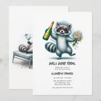Girls Gone Feral Funny Raccoon Bachelorette Party Invitation