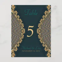 Teal+Gold Lace Guest Table Number & Menu