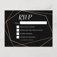 Elegant Black & Gold Geometric Frame Wedding RSVP Postcard