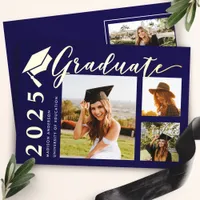 Navy Grad Cap Photo Foil Graduation Announcement