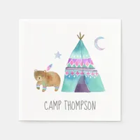 Watercolor Camping Birthday Party Napkins