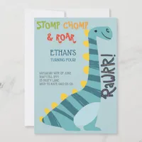 Stomp Chomp Roar Dinosaur Four Birthday Invitation