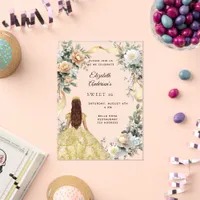 Sweet 16 gold dress yellow florals clear acrylic invitations
