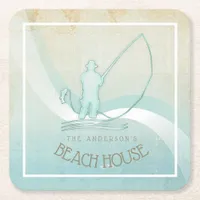 Beach House Nautical Fisherman Aqua Blue ID623 Square Paper Coaster