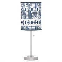 Caribbean Tribal Mudcloth: White, Navy Blue Table Lamp