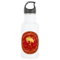 Chinese Zodiac Pig Red/Gold ID542 Stainless Steel Water Bottle