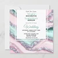 *~*  Silver QR MINT PINK AGATE AR66 RSVP Wedding Invitation