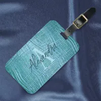 Teal Metallic Glitter Modern Glam Luxury  Luggage Tag